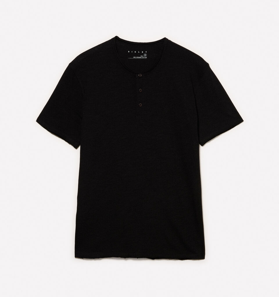 Black Henley t-shirt - men's short sleeve t-shirts - Black | Sisley image number 5